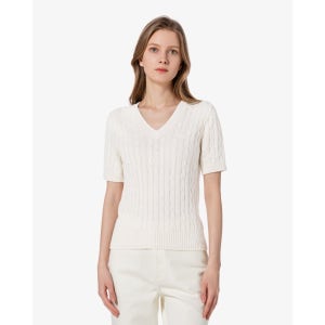 [라코스테] 여성 케이블 반팔 브이넥 스웨터 AF350E-55G 70V