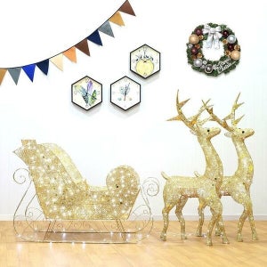 케이티알파쇼핑 마이모노샵 130cm LED 골드 사슴썰매 장식 세트 650 이벤트소품