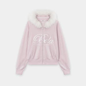 [모일리] Bella Fur Velour Hoodie Zip-Up Pink