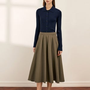 울 혼방 플리츠 롱 스커트_SWWSKQ11010