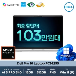 델 Dell Pro 14 PC14255 AMD Ryzen AI 5 340 16GB 512GB Win11Pro 14인치 FHD+ 비즈니스 노트북 최종 103만