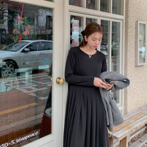 피아 스판 골지 플리츠 롱원피스