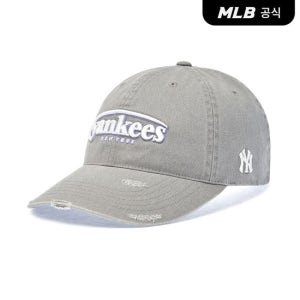 [카리나PICK][MLB공식] 26N 공용 빈티지 데미지 커브 로고 언스트럭쳐 볼캡 NY (Grey) 3A