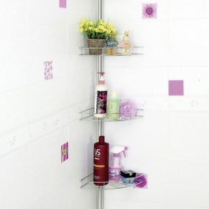 친절한탄씨 수납선반 3단 기둥식코너선반 무타공설치 철망디자인 세로선반 욕조 3단철망선반