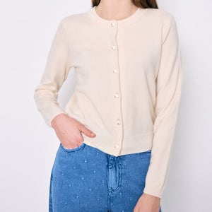[베르니스] 울캐시 펄 버튼 가디건 BE25S3FRG4390