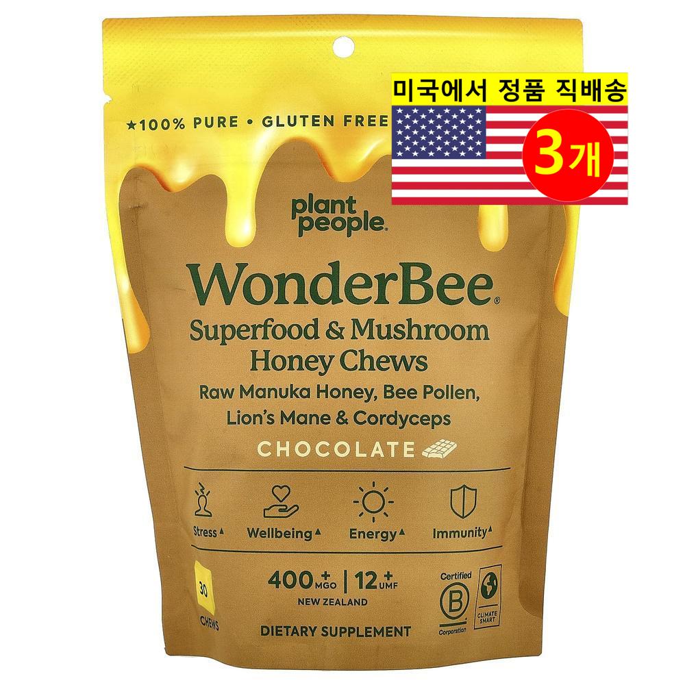 Plant People 면역 목 건강 관리 원더비 슈퍼푸드 머쉬룸 <b>허니</b> 츄 초콜릿 30개입 180g 1개 2개
