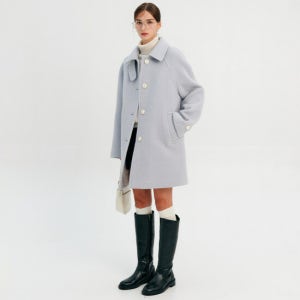 룩캐스트 헤일리 울 부클 하프 코트_아쿠아 블루 / Haily Wool Boucle Half Coat_Aqua Blue