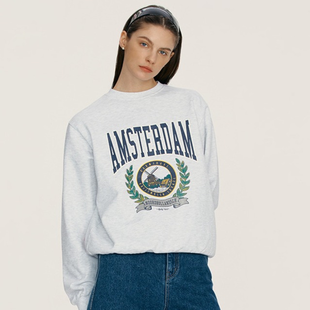 앤유 AMSTERDAM City artwork sweatshirt 멜란지 그레이 55(1) 오버핏 맨투맨