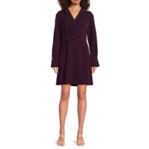 DKNY 랩 프론트 긴팔 미니 원피스 퍼플 여성