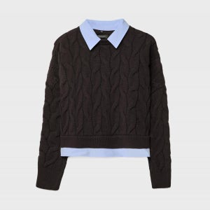 스트라디바리우스 레이어드 셔츠 케이블 니트 스웨터 5101/027/400 BROWN