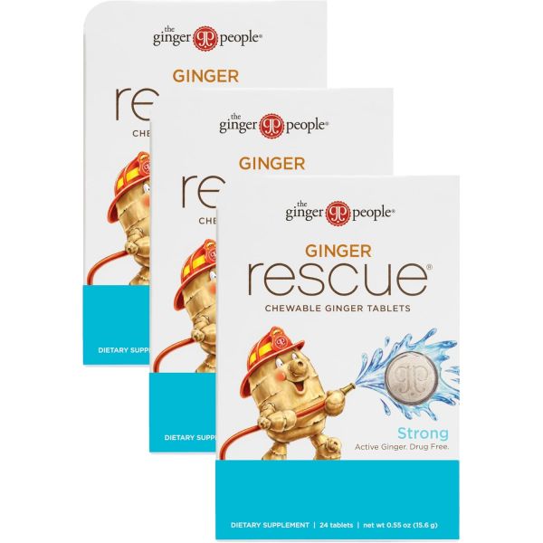 The Ginger People 사탕 캔디 진저 리스큐 츄어블 정제 by 더 피플 약물 없이 소화 건강 강한 생강 맛 0.55 온스 24정 1팩