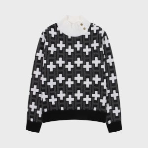 헬베스코 패턴 자가드 터틀형 스웨터 (블랙)