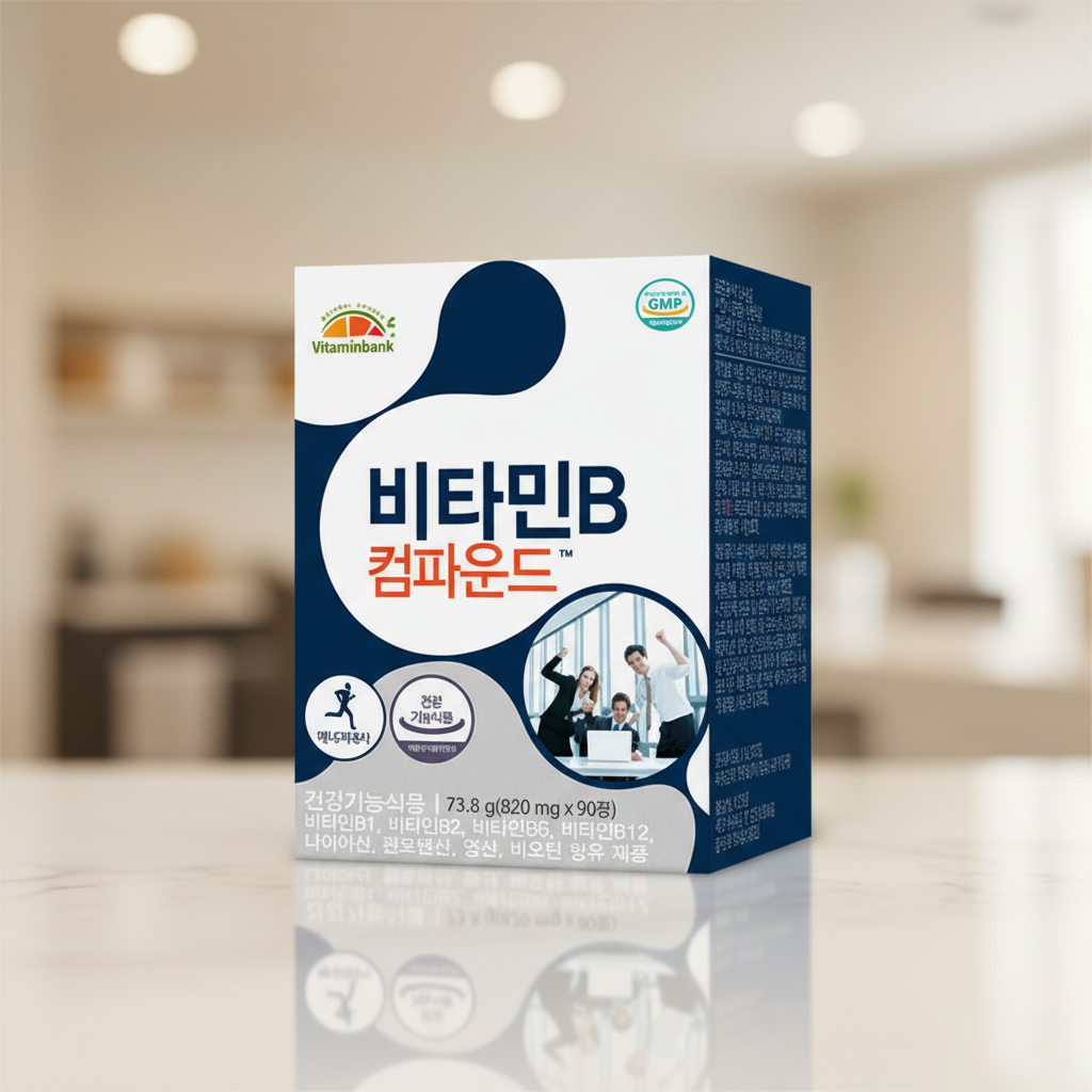 <b>비타민뱅크</b> 비타민B 컴파운드 활력 <b>에너지</b> 복합체 영양제 820mg  3박스  90정