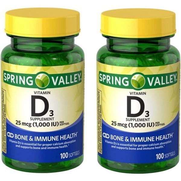 <b>비타민</b>D <b>스프링 밸리</b> <b>비타민</b> D3 1000 U 트윈 팩 총 200 소프트젤