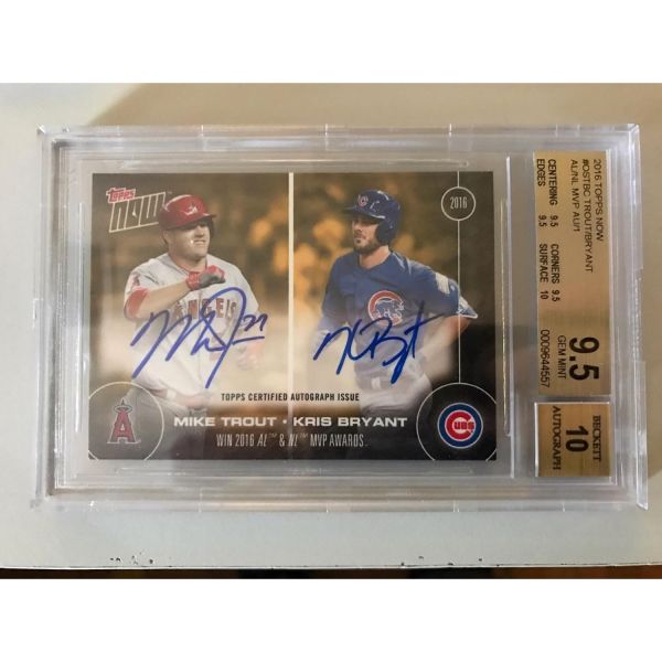 온카드 듀얼 오토 11 마이크 트라웃크리스 브라이언트 2016 MVP 수상 Bgs 9.510 야구 슬랩 사인 카드
