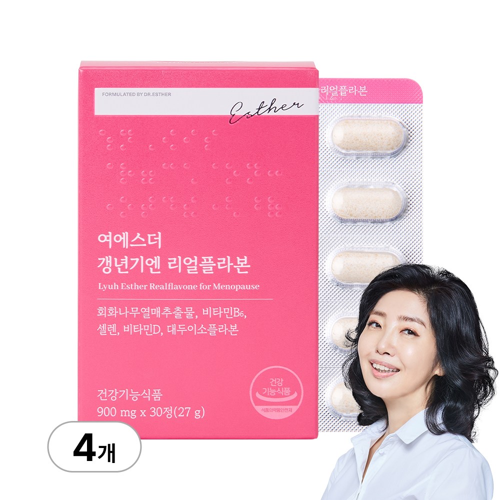 [에스더포뮬러] 여에스더 갱년기엔 리얼플라본 30정 4박스 <b>회화나무열매추출물</b> 대두이소플라본 에스트로겐 영양제