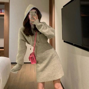 [로디] [오늘출발] 후드 미니 니트원피스 데일리룩