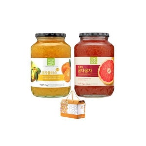초록원 액상차 선물세트 유자플러스1kg 꿀자몽차1kg 2입 선물포장 유자청 자몽청 과일청 에이드 차
