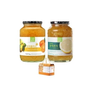 초록원 액상차 선물세트 유자플러스 1kg 꿀레몬차 2입 선물포장 유자청 레몬청 에이드 과일청