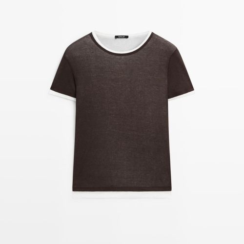 마시모두띠 <b>베이직</b> 더블 트림 코튼 반팔 티셔츠 6899116