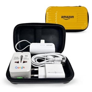 여행필수템 팝폰 CS581 기프트 세트 20W 고속충전기 + 멀티케이블 + 해외변환어댑터 + 보조배터리 + 하드 파우치