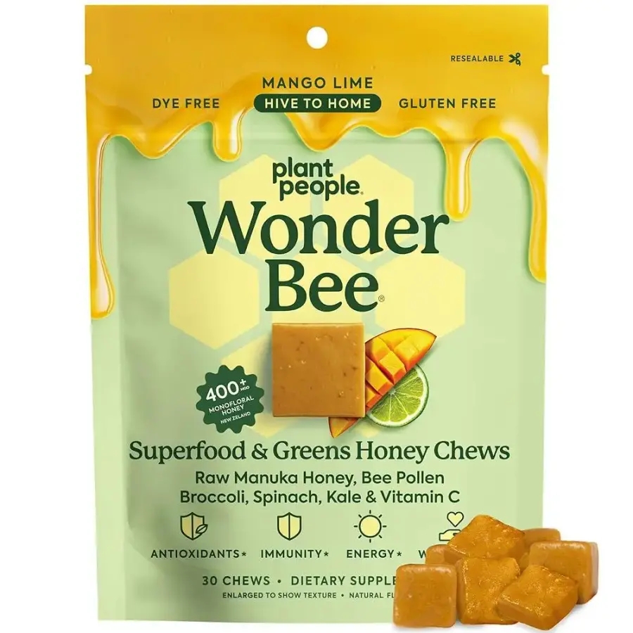 Plant People WonderBee Super Greens Manuka Honey Chews - Bee Pollen, Super Greens  Vitamin C - Immu