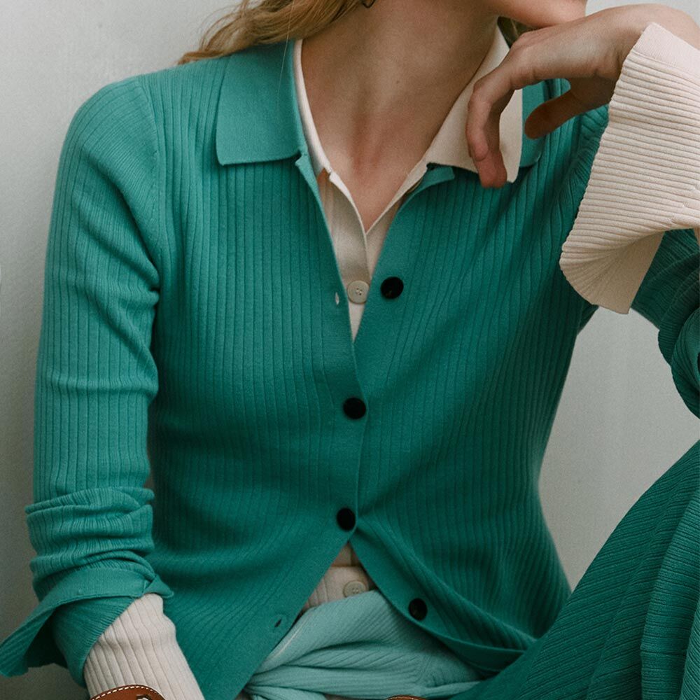Ribbed Button Up Slim Cardigan EY KK2SD0020