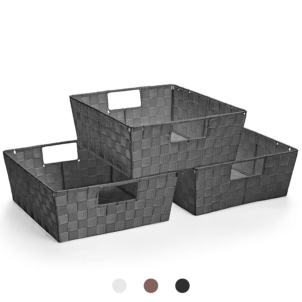 <b>소버스</b> 정리용 대형 수납 바구니 3종 세트 메시 핸드 직조 디자인 린넨 옷장 정리함 보관함 선반 보관함