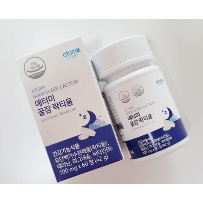 <b>유단백 가수분해물</b> 애터미 꿀잠락티움 테아닌 마그네슘 2개세트 + 포켓물티슈 1개선물