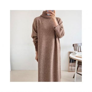 다잇템 여자 폴라넥 래글런니트 비스코스 롱원피스