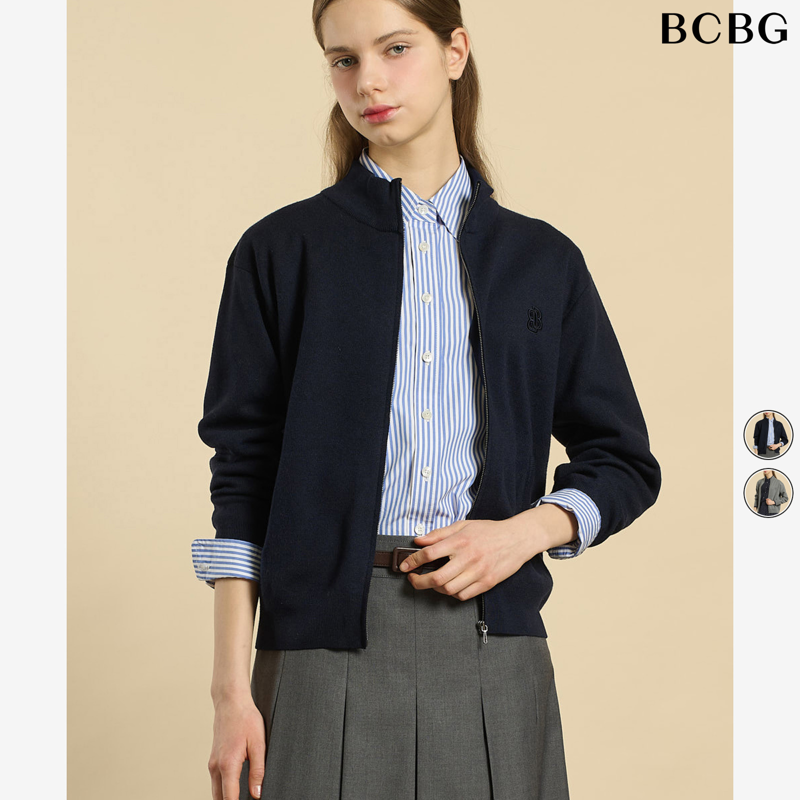 BCBG 엠보로고 집업가디건 b6s1k101