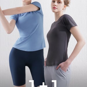 필라테스반팔티 에어프레쉬 슬림 반팔티셔츠 연예인요가복 1+1 레이어드티셔츠