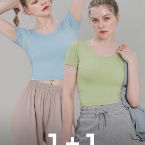 제로 올데이 크롭 기본티 추리닝 반팔티셔츠 요가복 1+1