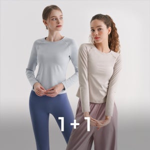 소프터치 라운드 요가긴팔티셔츠 긴팔운동복 롱슬리브 긴팔요가복상의 1+1