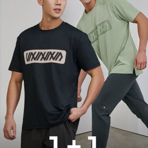 멀티플 그래픽 땀복 반팔티셔츠 맨즈 티셔츠 트레이닝 1+1