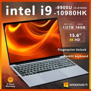 15.6인치 노트북 인텔 i9 10980HK/i9 9900U/i3 윈도우 11 게이머용 PC 16GB 램 컴퓨터 1TB 2TB SSD 지문인식 잠금해제 키보드 백라이트