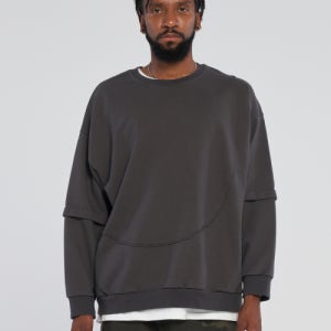 [테네르] Front double layered sweatshirt_Charcoal M008
