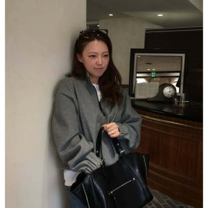 [티엔지티 세트] Oversized Fleece Quarter Zip-up Sweatshirt (Grey) 0TTS6E103G2