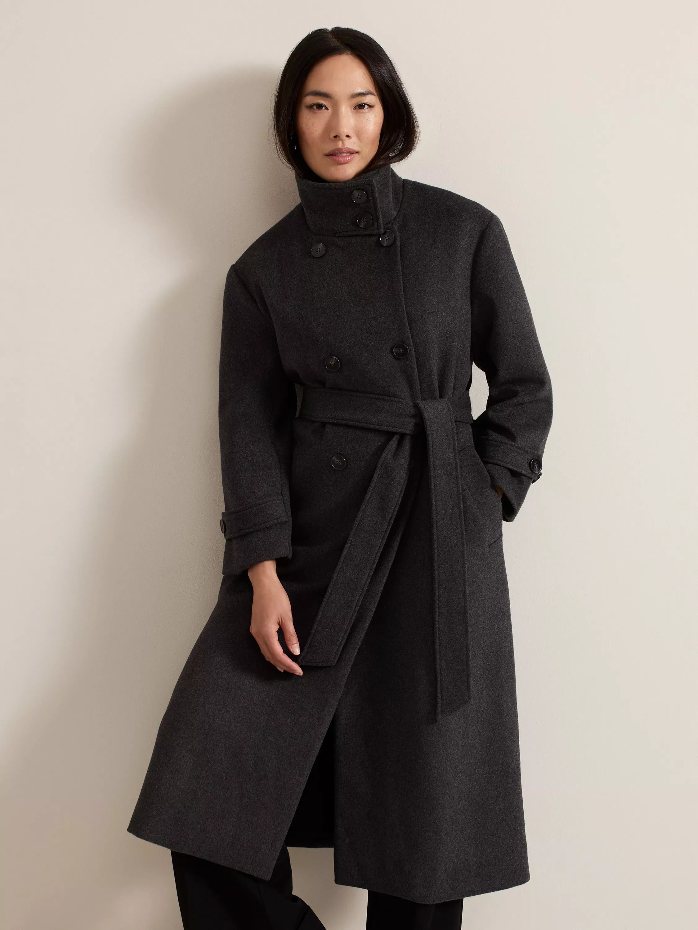 페이즈에잇 팔로마 더블 브레스트 울 블렌드 코트 차콜 넥 Paloma Funnel Neck Wool Blend Double Breasted Coat, Charco 114204744