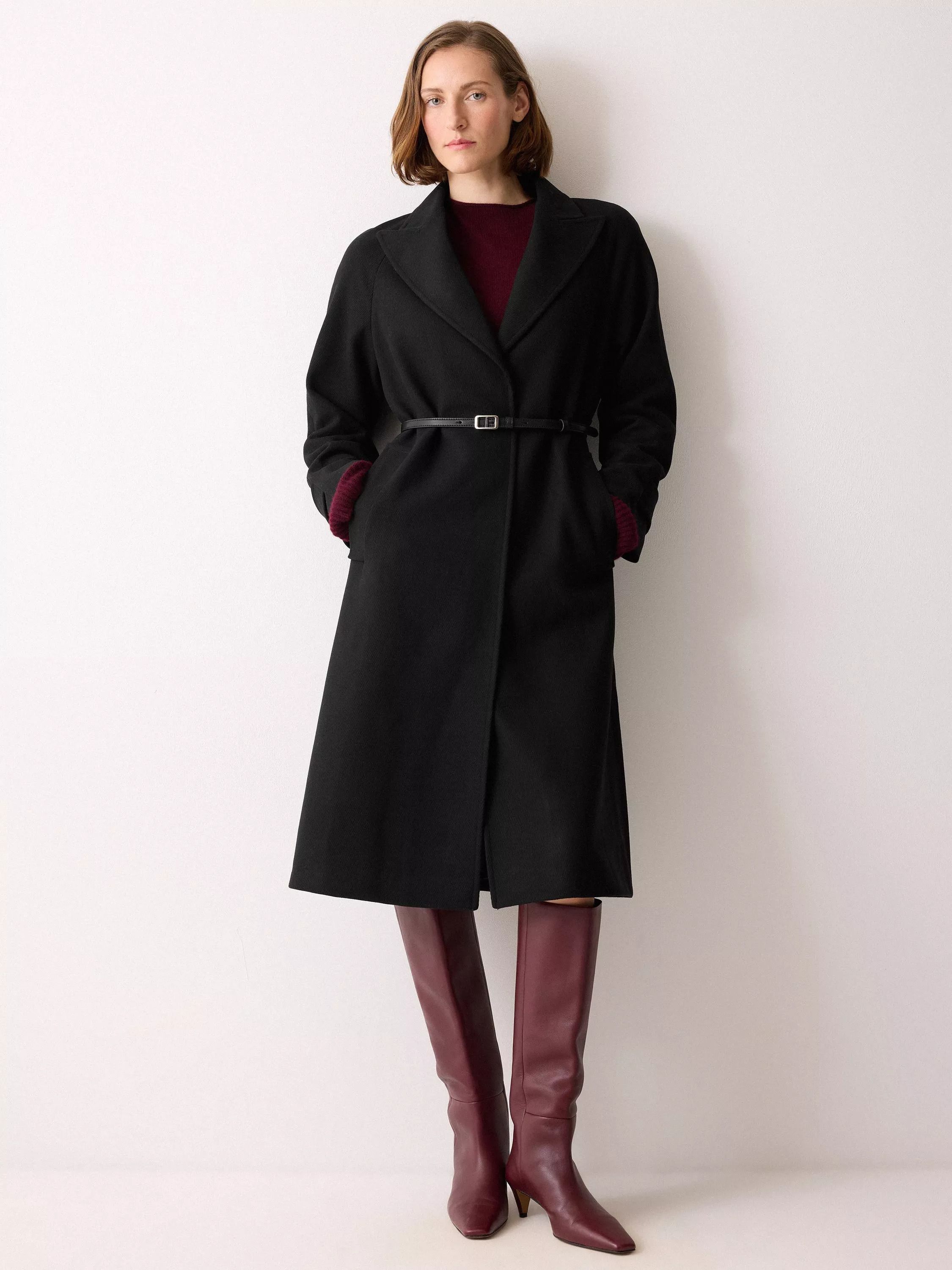 직소 벨트 래글런 울 코트 블랙 리치 Belted Raglan Wool Rich Coat, Black 114387242 146925842