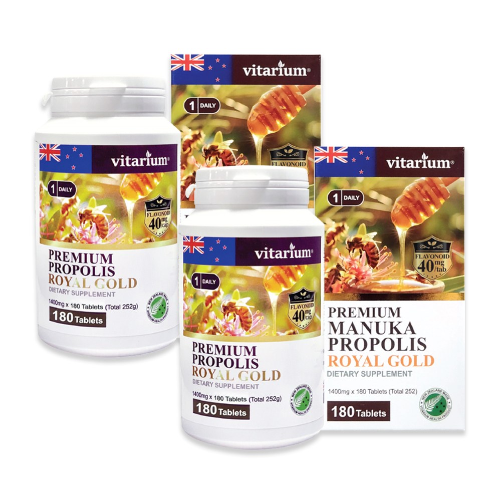 <b>비타리움</b> 프리미엄 프로폴리스 로얄골드 아연 <b>셀레늄</b> 벌화분 함유  2개  180정