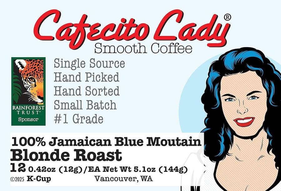 [아마존 공식]100% 자메이카 블루 <b>마운틴</b> 블론드 로스트 커피 <b>K</b>-Cup 호환 - JACRA 인증 - Cafecito <b>Lady</b>