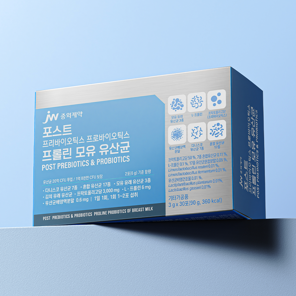 JW중외제약 <b>포스트</b> 프리<b>바이오틱스</b> 프로<b>바이오틱스 프롤린</b> 모유 <b>유산균</b> 3g x 30포, 6개