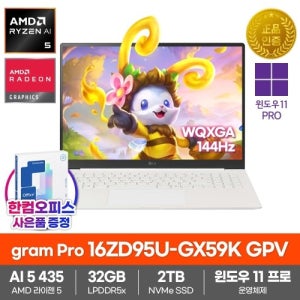 LG전자 2026 그램프로16 16ZD95U-GX59K GPV 노트북 WIN11Pro SSD2TB 32GB램 라이젠AI 5 435 업무용 최신형