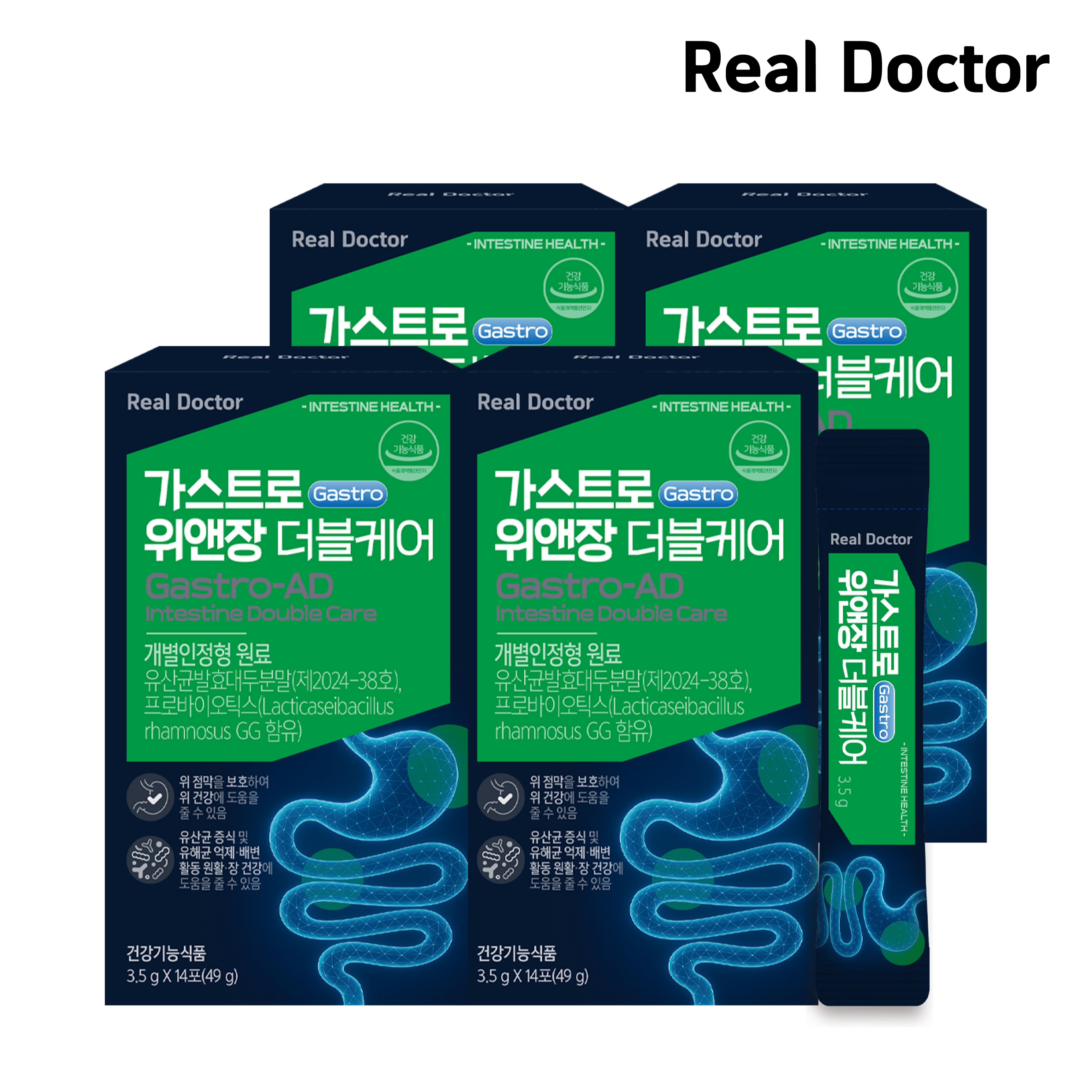 <b>리얼닥터</b> 가스트로 위앤장 더블케어 14포 위건강 위점막<b>보호</b> 위산억제 람노서스gg 장건강 역류성식도 남재현박사 성분설계  4개  14회분