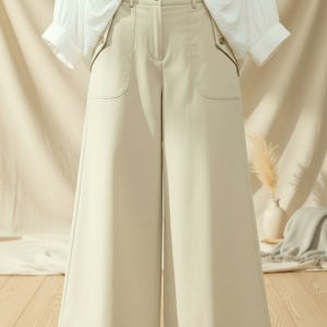 (옷자락) 여성 사계절 활용 가능 폴리 와이드 큐롯 팬츠