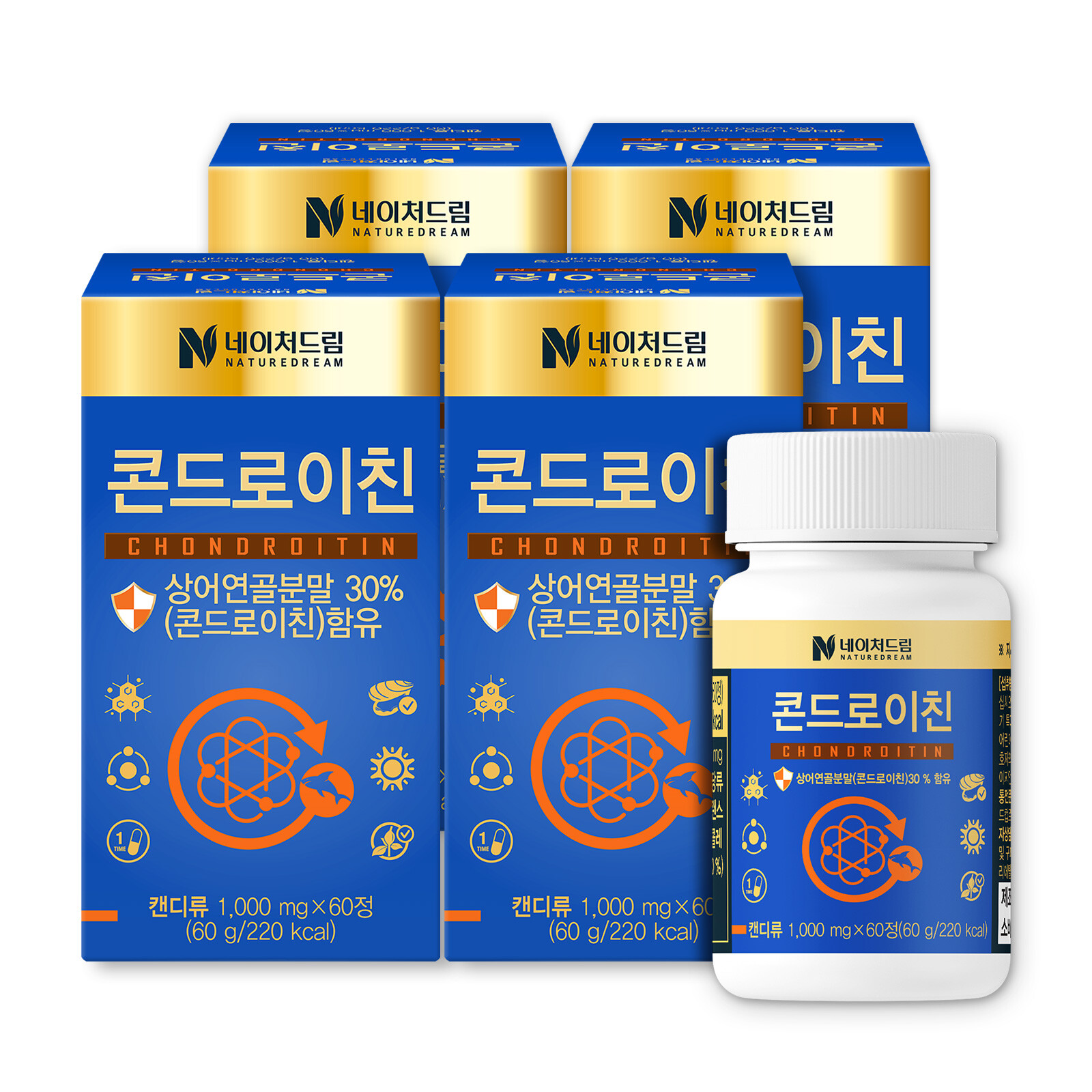 <b>네이처드림 콘드로이친</b> 관절 연골 건강 1000mg 60정 4박스