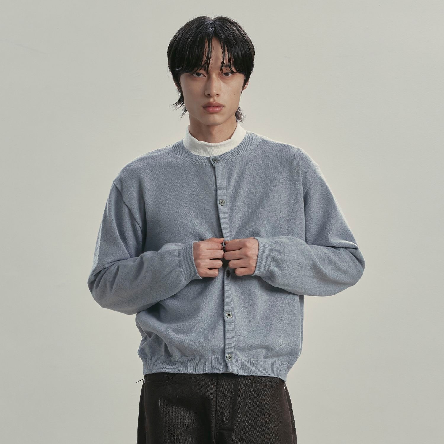 니티드 베이직 에센셜 크롭 라운드 가디건 MELANGE GREY