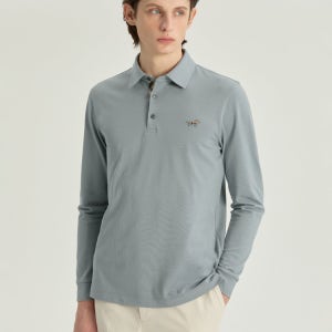 [닥스 남성] [EXCLUSIVE] 그레이 플라켓 체크 배색 닥스훈트 카라 티셔츠 DMTS6A501G2