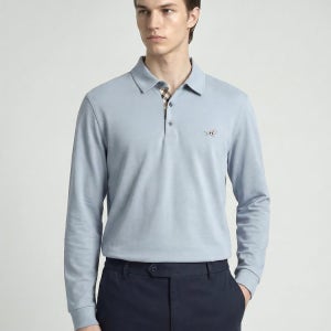 [닥스 남성] [EXCLUSIVE] 그레이 플라켓 체크 배색 닥스훈트 카라 티셔츠 DMTS6A501G2